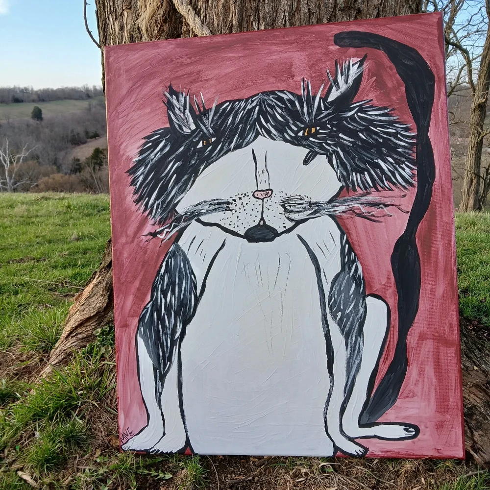 Tuxedo Cat Painting Folk Art - Picture 2 of 10